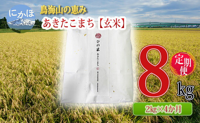 【ふるさと納税】《定期便》2kg×4ヶ月 鳥海山の恵み！秋田県産 あきたこまち ひの米（玄米）計8kg（2kg×4回連続）　【定期便・ お米 美味しい 寒暖差 神宿る里の米 自然 無病息災 悪疫退散 ご利益 祝い 】