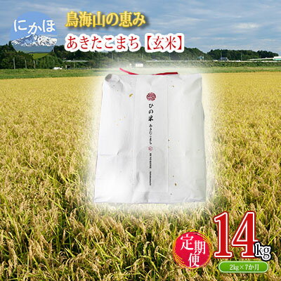 【ふるさと納税】《定期便》2kg×7ヶ月 鳥海山の恵み！秋田県産 あきたこまち ひの米（玄米）計14kg（2kg×7回連続）　【定期便・ お米 美味しい 寒暖差 神宿る里の米 自然 無病息災 悪疫退散 ご利益 祝い 】