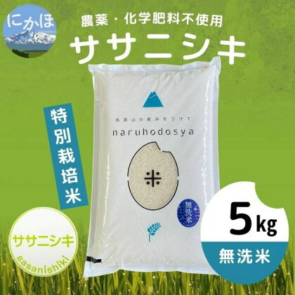 【令和5年産】農薬・化学肥料不使用【無洗米】特別栽培米ササニシキ5kg×1　【 米 精米 白米 ご飯 節水 環境 美味しい 安心 安全 名水百選 自慢 あっさり 硬さ 】　お届け：11月中旬～発送