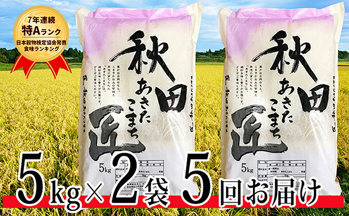 【ふるさと納税】【早期受付 令和2年産】農家直送 7年連続「特A」ランク 秋田県 仙北市産米 あきたこまち 5kg×2袋 5ヶ月連続発送（合計：50kg）2020年10月中旬頃から発送開始　【定期便・お米・あきたこまち】　お届け：2020年10月中旬頃から順次発送予定。