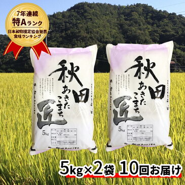 【ふるさと納税】【早期受付 令和2年産】農家直送 7年連続「特A」ランク 秋田県 仙北市産米 あきたこまち 5kg×2袋 10ヶ月連続発送（合計：100kg）　【定期便・令和2年産　先行予約】　お届け：2020年10月中旬頃から順次発送予定。