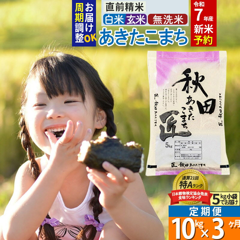 【ふるさと納税】【白米/玄米/無洗米 選べる】＜新米＞《定期便3ヶ月》秋田県産 あきたこまち 10kg (5kg×2袋)×3回 令和5年産 配送時期選べる お米のサムネイル