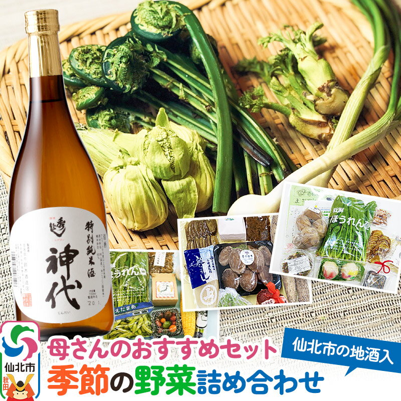 [8月上旬配送]母さんのおすすめセット〜季節の野菜詰め合わせと仙北市の地酒(720ml)〜