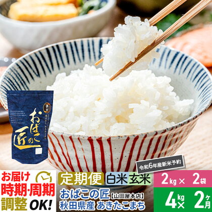 【白米/玄米 選べる】《定期便2ヶ月》令和5年産 仙北市産 おばこの匠 4kg（2kg×2袋）×2回 計8kg 秋田県産あきたこまち 2か月 2ヵ月 2カ月 2ケ月 秋田こまち お米 発送時期が選べる