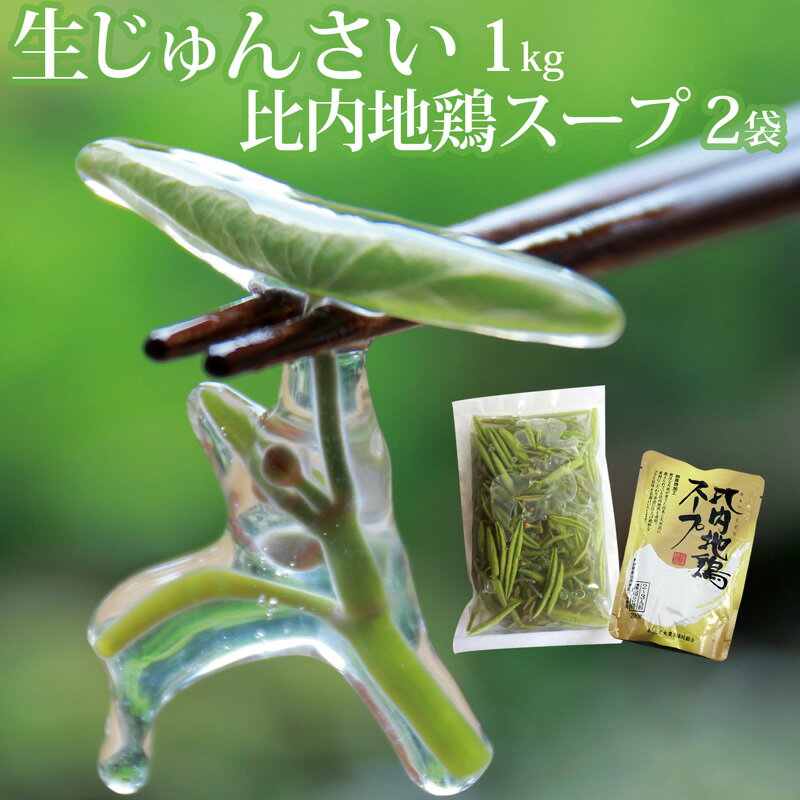 生じゅんさい1kg＋比内地鶏スープ200ml×2袋 《冷蔵》（2024年5月中旬頃～7月下旬順次発送予定） 令和6年産 2024年産 先行受付 秋田県産 三種町産