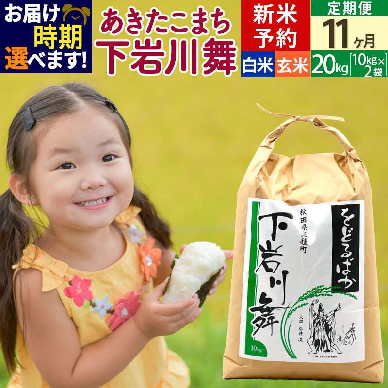 新米予約《11ヶ月定期便》あきたこまち 20kg (10kg×2袋 ) 発送時期選べる 秋田県三種町産 令和6年産 下岩川舞 石井漠 をどるばか オリジナルラベル