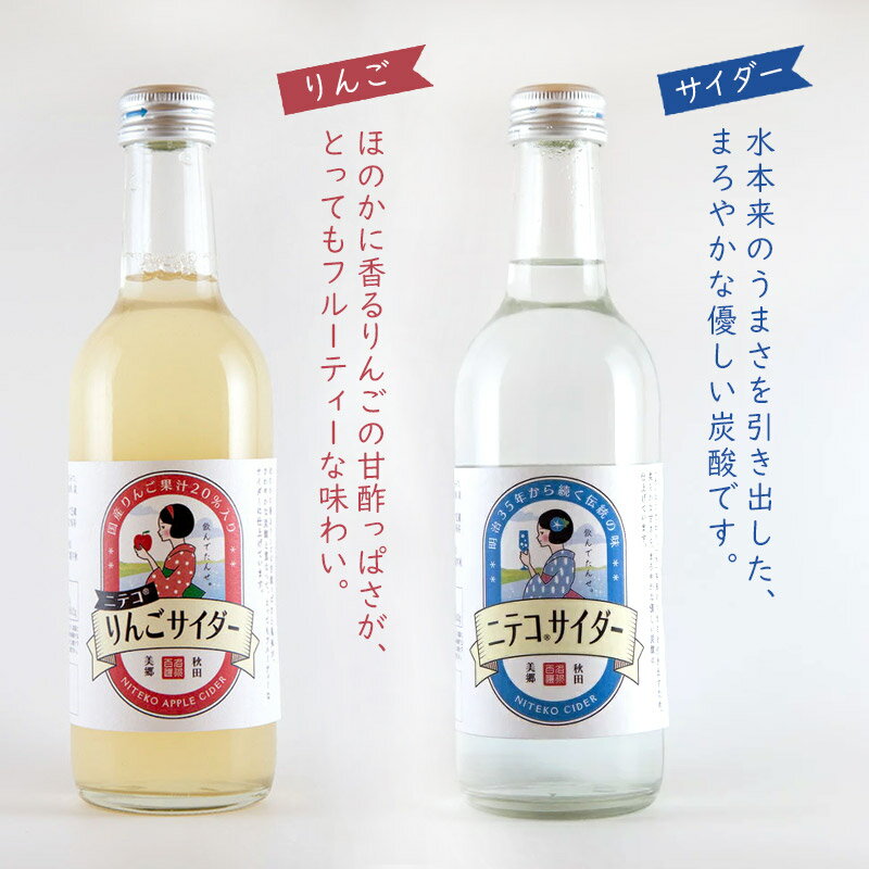 【ふるさと納税】《定期便3ヶ月》ニテコサイダーミックス 300ml×6本セット 2種（ニテコサイダー3本、りんごサイダー3本）あきた美郷づくり