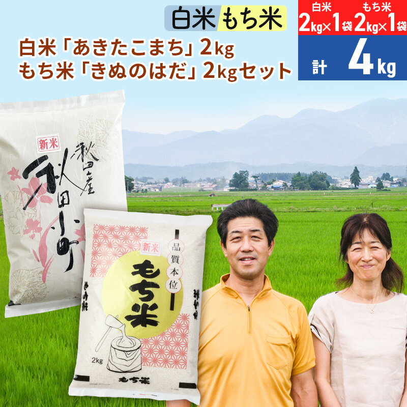 【ふるさと納税】白米 秋田県産 あきたこまち 2kg 2kg 1袋 もち米 秋田県産 きぬのはだ 2kg 2kg 1袋 のセット 令和5年産 秋田こまち ［総量4kg］