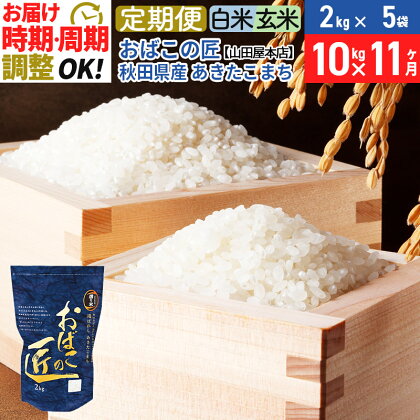 【白米/玄米 選べる】《定期便11ヶ月》令和5年産 おばこの匠 10kg（2kg×5袋）×11回 計110kg 秋田県産あきたこまち 11か月 11ヵ月 11カ月 11ケ月 秋田こまち お米 発送時期が選べる