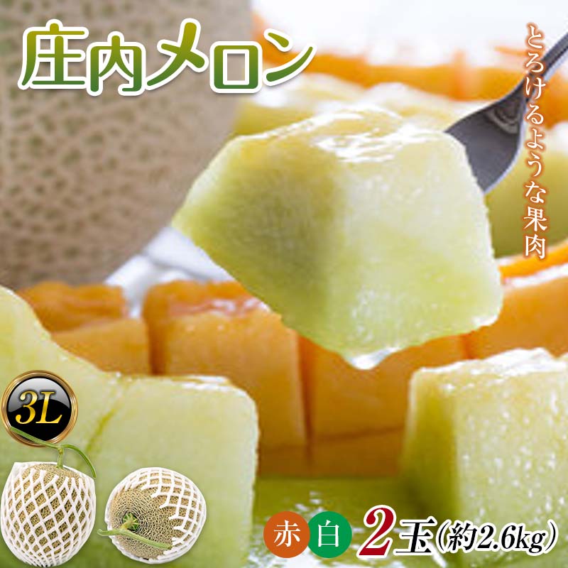 【ふるさと納税】【2025年発送 先行予約】庄内メロン 紅白セット 2玉 3L 約2.6kg 青肉メロン メロン 青肉 デザート フルーツ 果物 くだもの 果実 食品 山形県 FSY-0585