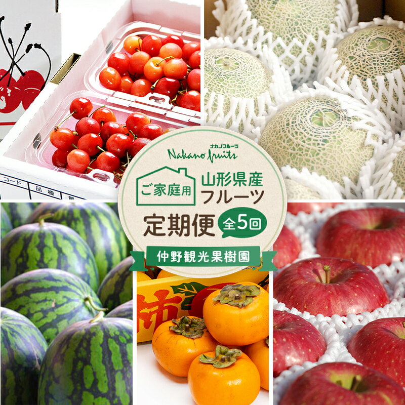 【ふるさと納税】≪先行予約≫【仲野観光果樹園】 ご家庭用 山形県産 フルーツ定期便（全5回） さくらんぼ メロン すいか 柿 りんご 2023年6 月中旬から順次発送 果物定期便 夏 秋 果実 F2Y-5466のサムネイル