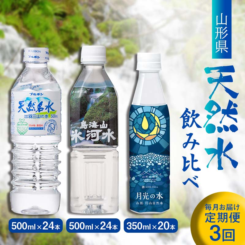 【ふるさと納税】 【定期便3回】山形県 3種天然水 飲み比べ（月光の水 350ml×20本・氷河水 500ml×24本...