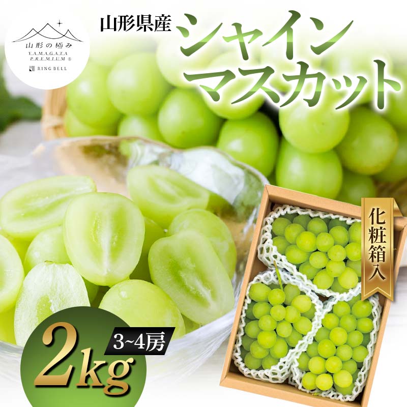 【ふるさと納税】 【山形の極み】山形県産 シャインマスカット 2kg (3～4房) 化粧箱入 2024年9月中旬から順次発送 ぶどう 葡萄 果物 フルーツ F2Y-5967のサムネイル