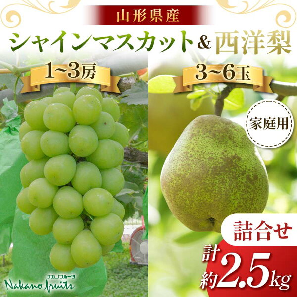 山形県の【ふるさと納税】【仲野観光果樹園】≪2025年先行予約≫家庭用 山形県産 シャインマスカット 西洋梨 詰合せ 約2.5kg 2025年9月中旬から順次発送 F2Y-6143|詳細画像