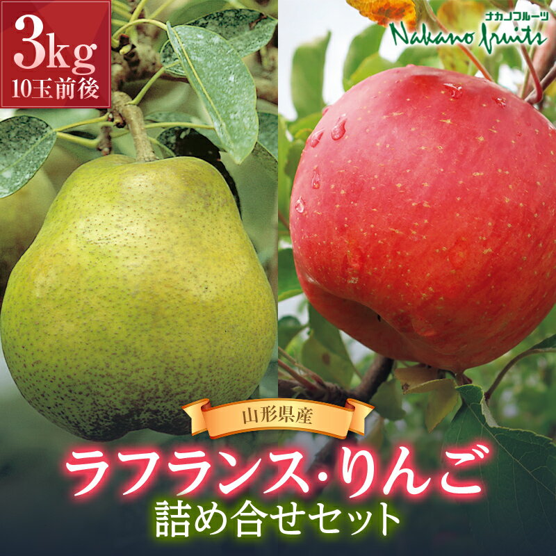 [仲野観光果樹園][先行予約]2024年 山形県産 ラ・フランスとりんごの詰め合わせセット3kg(10玉前後) 2024年11月上旬から順次発送