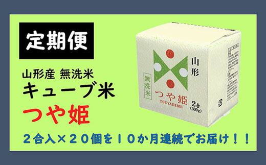 【10ヶ月連続定期便】山形産 無洗米 キューブ米 つや姫(300g×20個)×10回 FY20-386 真空 真空パック 送料無料 小分け 長期保存 便利 つや姫 1年 山形 お取り寄せ 送料無料 ブランド米 備蓄 備蓄米 山形市 山形県