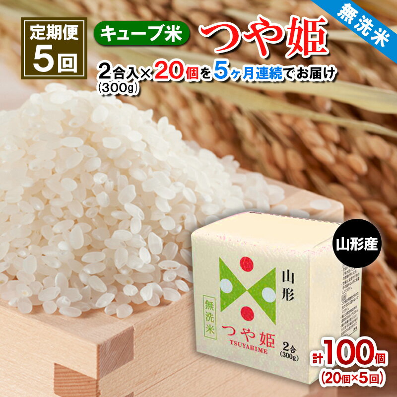 【ふるさと納税】【5ヶ月連続定期便】山形産無洗米キューブ米つや姫(300g×20個)×5回 FY20-387 真空 真空パック 送料無料 小分け 長期保存 便利 つや姫 1年 山形 お取り寄せ ブランド米 備蓄 備蓄米 山形市 山形県