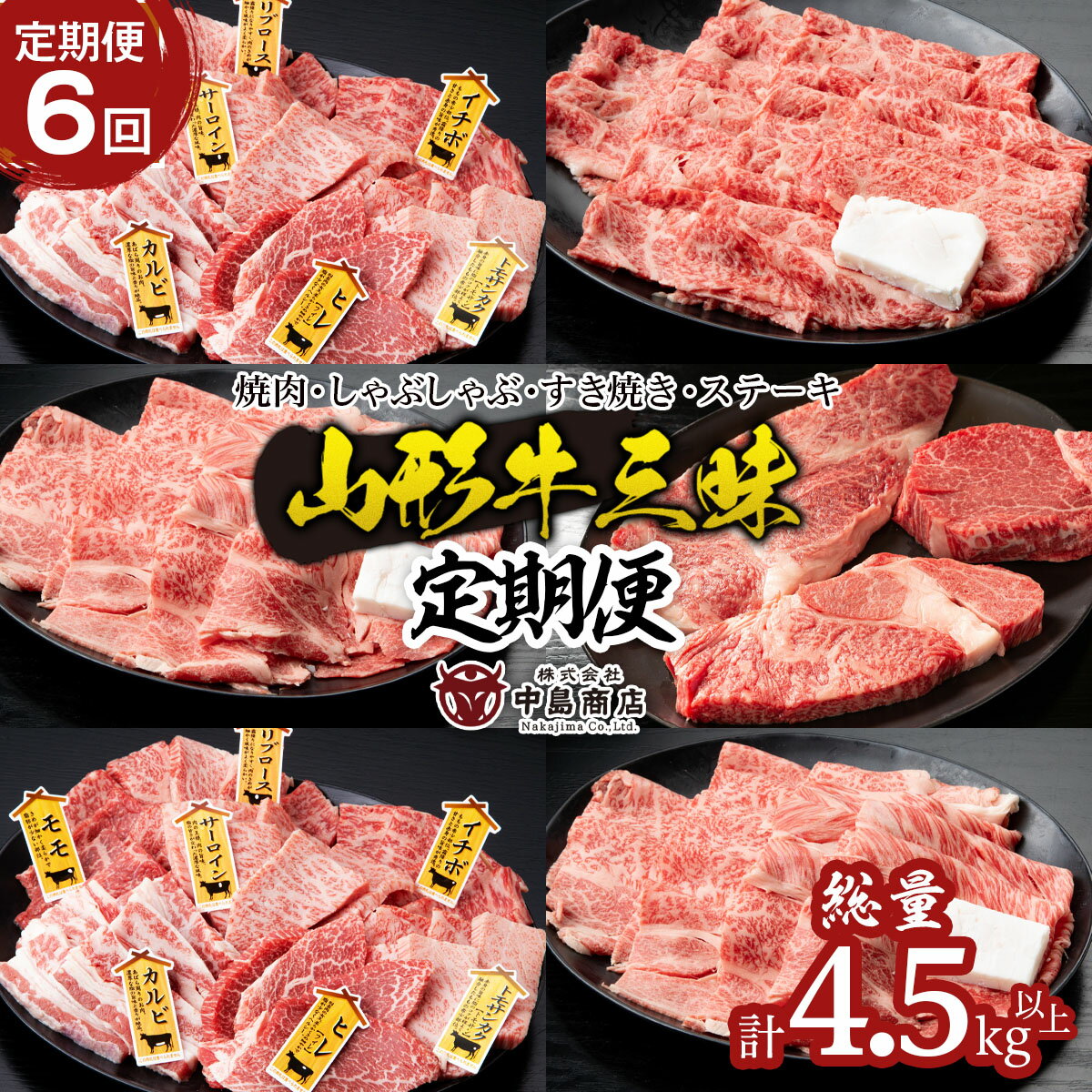 山形牛 【ふるさと納税】【定期便6回】山形牛三昧　焼肉用、しゃぶしゃぶ用、すき焼き用、ステーキ用定期便 FY20-787 山形 お取り寄せ 送料無料 ブランド牛