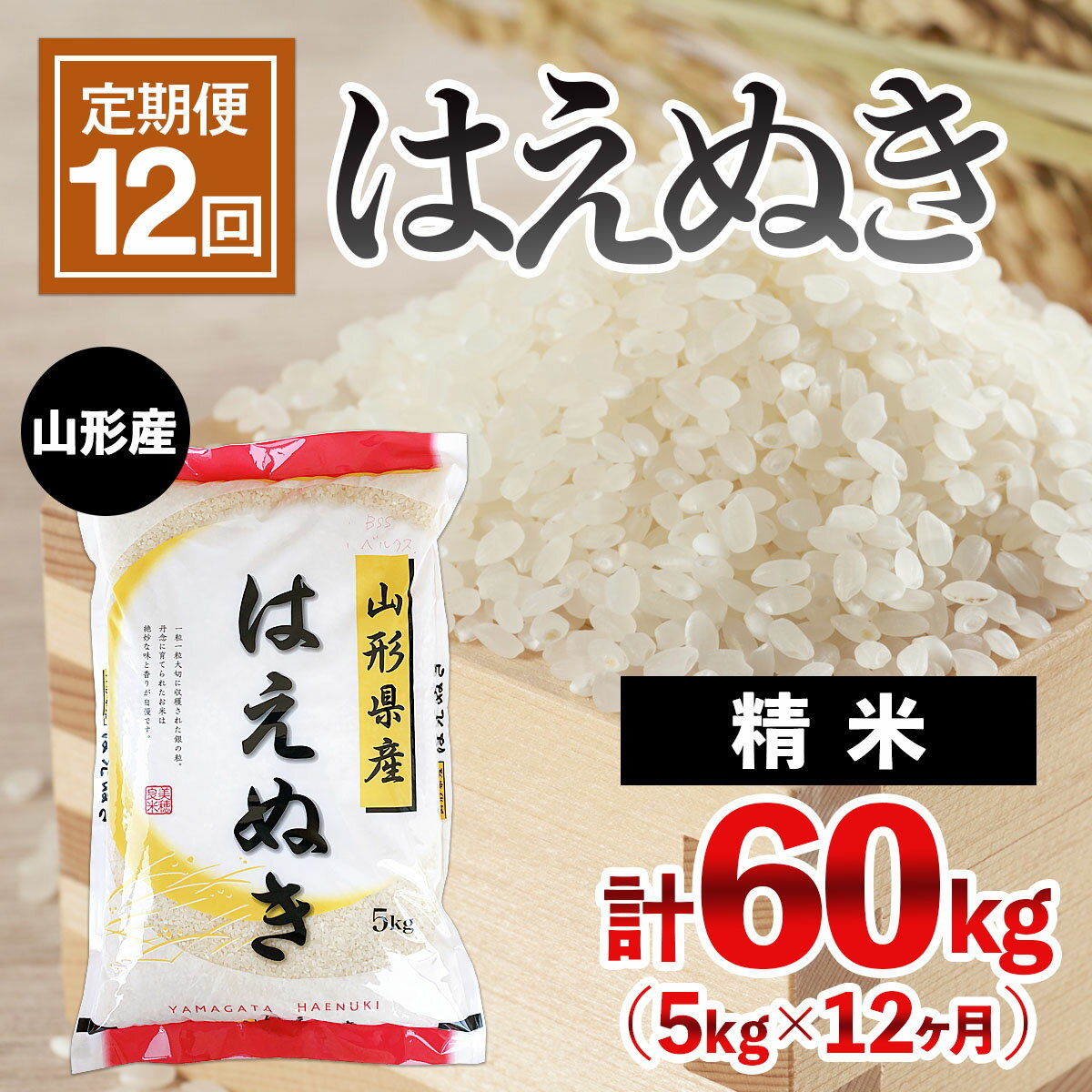 【ふるさと納税】FY21-326 【定期便12回】山形産 はえぬき 5kg×12ヶ月(計60kg)