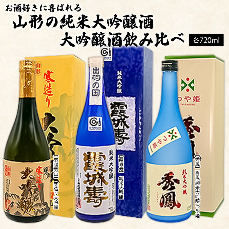 お酒好きに喜ばれる山形の純米大吟醸酒・大吟醸酒飲み比べ 720ml×3本 FY22-565 山形 お取り寄せ 送料無料