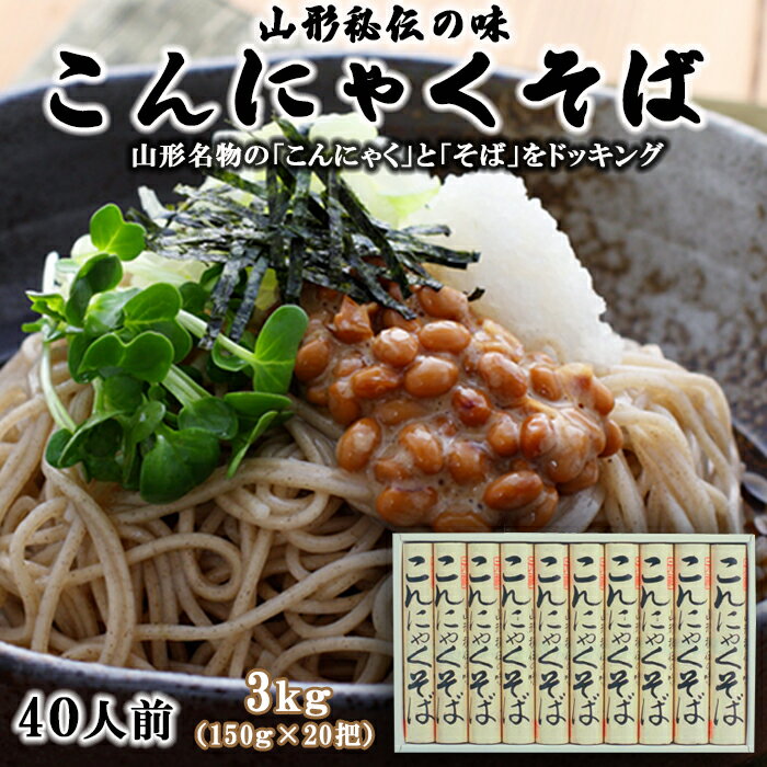 【酒井製麺所】山形秘伝の味 こんにゃくそば 3kg(150g×20把)[40人前] FY22-295 そば 蕎麦 山形