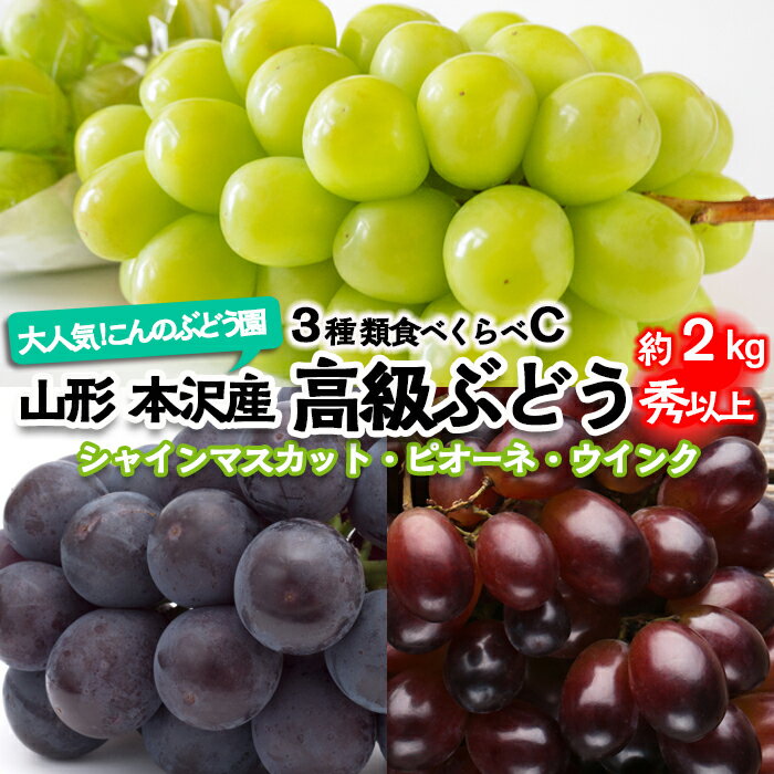 【ふるさと納税】大人気！【こんのぶどう園】山形本沢産 高級ぶどう 3種食べくらべC 秀以上 約2kg 【令和6年産先行予約】FU22-337 フルーツ くだもの 果物 お取り寄せ 先行予約 1