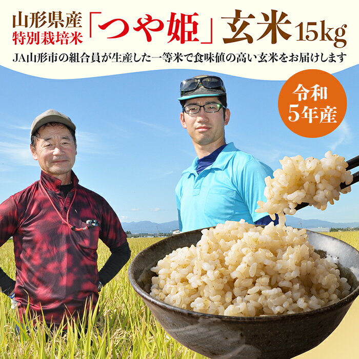 [令和5年産] JA山形市の「プレミアムつや姫」 玄米 (特別栽培米) 15kg FY22-573 山形 お取り寄せ 送料無料 ブランド米