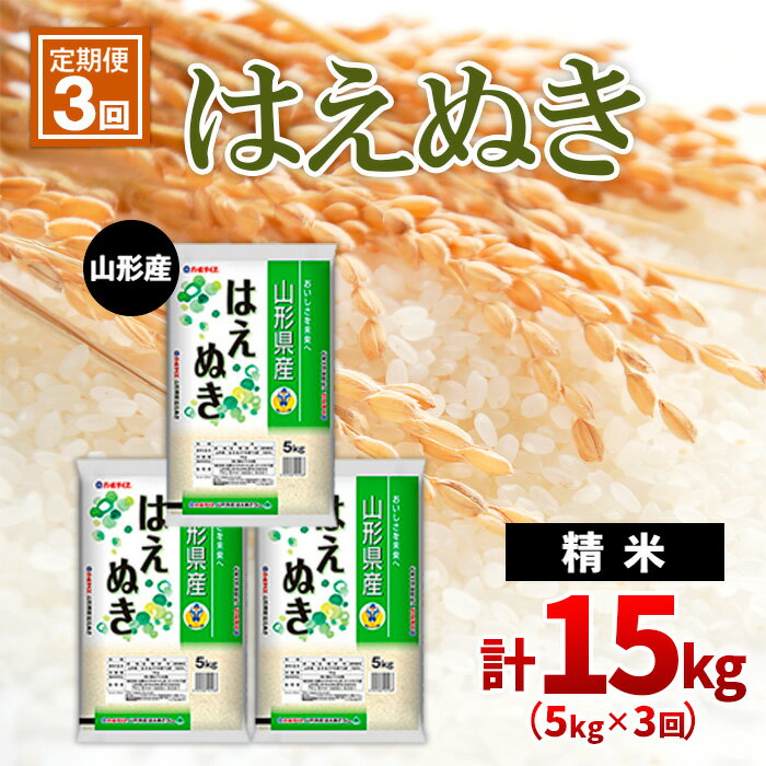 【ふるさと納税】【定期便3回】山形産はえぬき 精米5kg×3