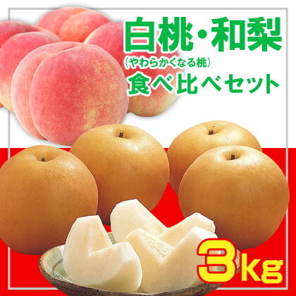 ☆フルーツ王国山形☆白桃 (やわらかくなる桃)・和梨食べ比べセット秀品 3kg 【令和6年産先行予約】FS23-852 山形 山形県 山形市 フルーツ 果物 くだもの 送料無料 桃 もも モモ 和梨 和なし 幸水 食べ比べ