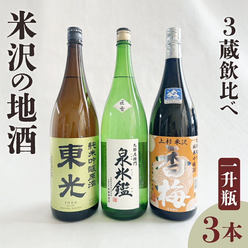 米沢 地酒 三蔵 一升瓶セット 純米吟醸 東光 純米吟醸 香梅 九郎左衛門 泉氷鑑 匠雪 1,800ml×各1本 計3本