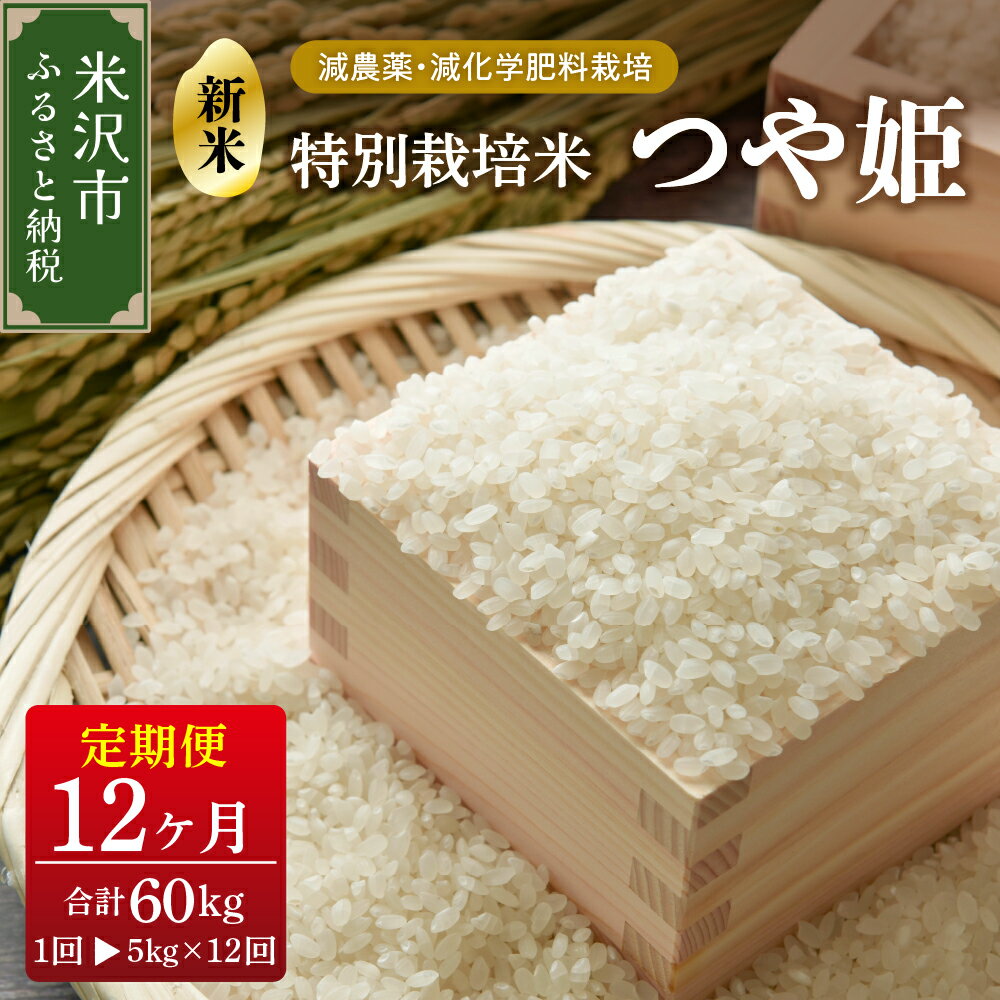 [ 先行予約 ][ 12ヶ月定期便 / 令和6年産 新米 ] つや姫 5kg × 12回 計 60kg [ 2024年 10月 〜 2025年 9月 配送 ] 特別栽培米 減農薬・減化学肥料栽培 ブランド米 産地直送 2024年産 米沢産 米 定期便 精米 白米 つやひめ ブランド米 山形県 米沢市