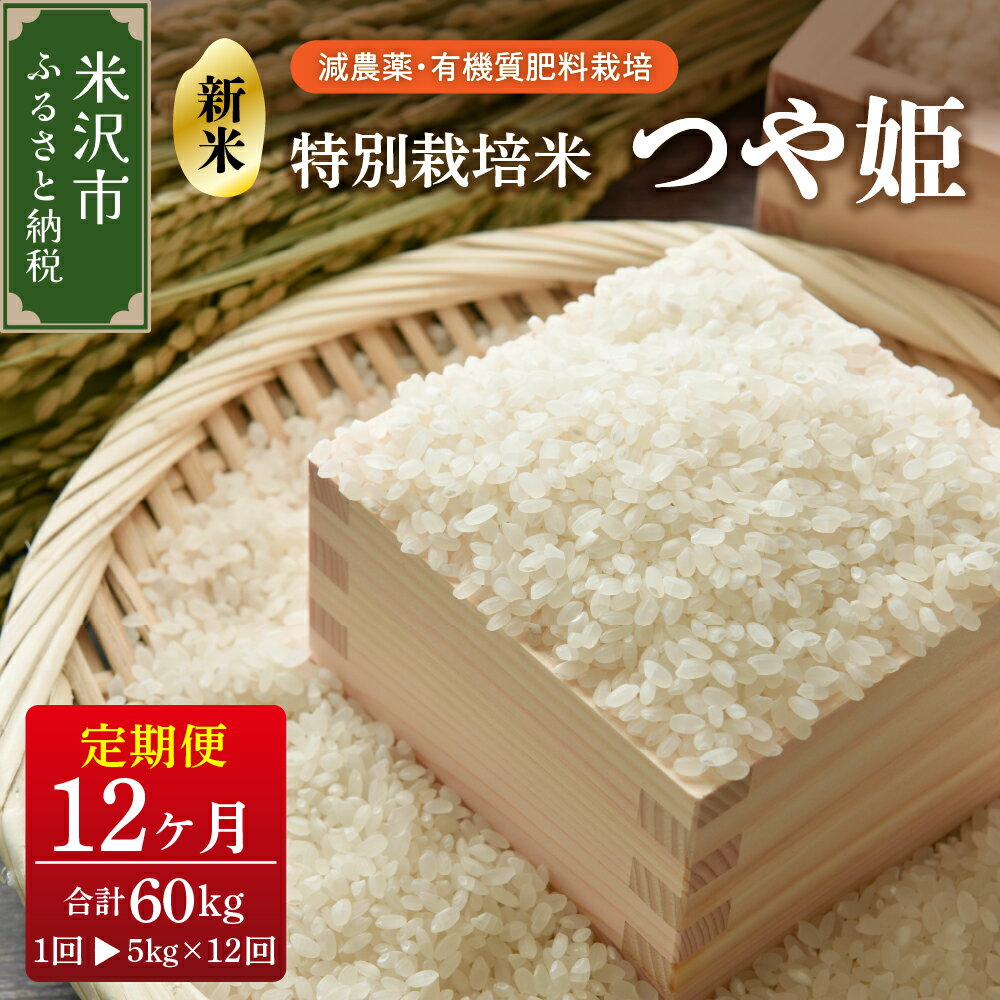 [ 先行予約 ][ 12ヶ月定期便 / 令和6年産 新米 ] つや姫 5kg × 12回 計 60kg [ 2024年 10月 〜 2025年 9月 配送 ] 特別栽培米 減農薬・有機質肥料栽培 ブランド米 産地直送 2024年産 農家直送 米 ご飯 ごはん 常温配送 送料無料 山形県 米沢市