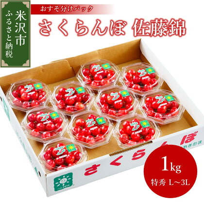 《 先行予約 》【 令和6年産 】 ハウス さくらんぼ 佐藤錦 計 1kg （ 100g × 10パック ） 1箱 〔2024年6月上旬頃お届け〕 特秀 L ～ 3L おすそ分けパック 2024年産 家庭用 贈答用 山形県 米沢市