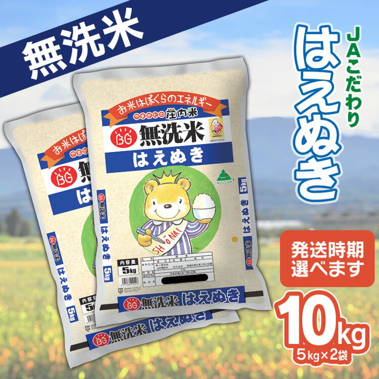 【ふるさと納税】【無洗米】 令和2年産 山形県 庄内産 1等米 はえぬき 10kg(5kg×2袋) JAたがわ こだわり 発送時期が選べる SDGs BG製法 無洗米 米食味鑑定士 お薦め お米 コメ こめ