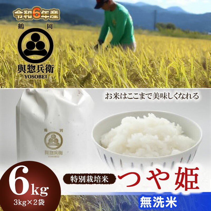 [令和6年産 先行予約]「神農家」が作った特別栽培米つや姫 無洗米 6kg(3kg×2袋)