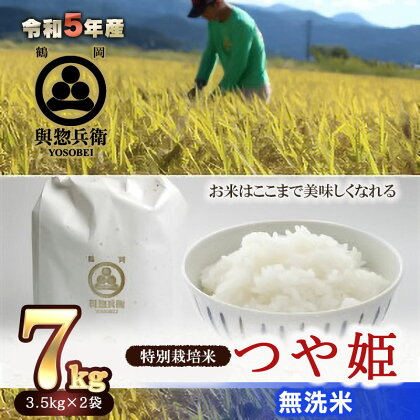 【令和5年産米】「神農家」が作った特別栽培米つや姫　無洗米　7kg(3.5kg×2袋)　A05-022