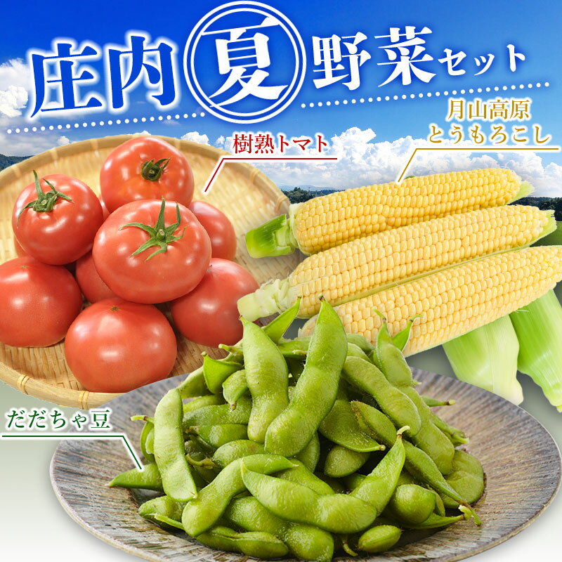 庄内夏野菜セット だだちゃ豆(約1kg)&月山高原とうもろこし(約250g×5本)&樹熟トマト(2〜3玉入×3P)