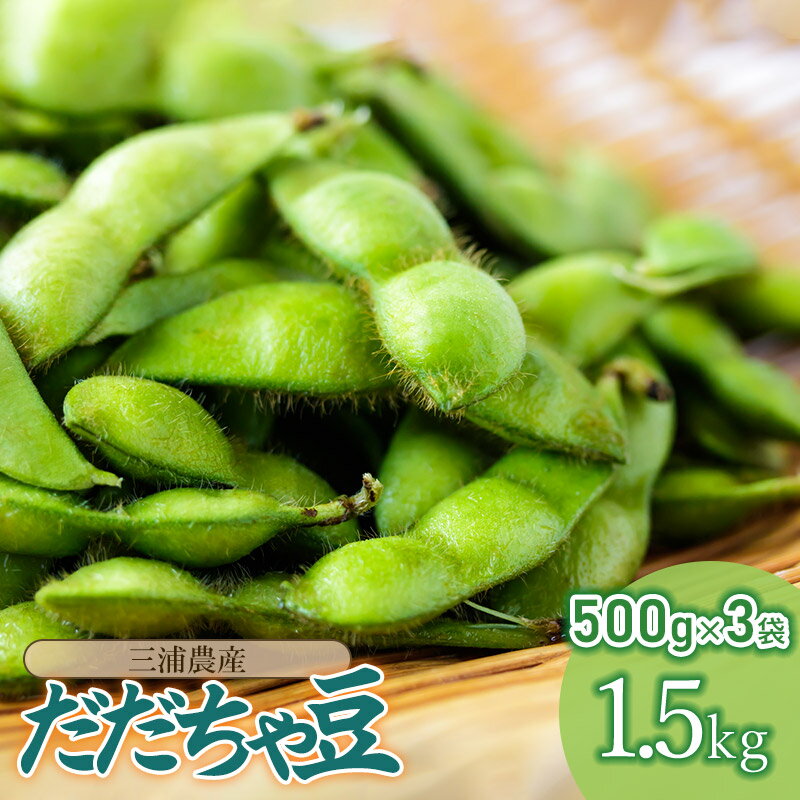 商品説明 内容量・だだちゃ豆（枝豆）1.5kg（500g×3袋） 産地山形県鶴岡市 消費期限到着後、冷蔵で約3日程度 提供事業者三浦農産 申込期限令和6年8月31日までご入金ください。 発送時期令和6年7月28日～9月10日発送予定 ※天候や発育状況により、発送期間が前後する場合がございます。 ※お申込み順に発送していきますので予めご了承ください。 ※お届け日のご指定はできません。 発送方法冷蔵発送 返品・交換について ※返礼品の発送には万全を期しておりますが、到着後は必ずすぐに開封し中身の確認をお願いします。 ※外装破損・水漏れ・異物・汚れ・誤配送など、異常があった場合はお早めにご連絡ください。当市の不備による初期不良・破損についての交換などの対応は、到着後2日以内までとさせていただきます。 ※到着後2日を経過したものについての、返品・交換などの対応は一切お受けできませんので、予めご了承ください。 アレルギー大豆 ※画像はすべてイメージです。 ・ふるさと納税よくある質問はこちら ・寄附申込みのキャンセル、返礼品の変更・返品はできません。あらかじめご了承ください。こちらの返礼品は【令和6年産】の先行予約です。 発送時期：令和6年7月28日～9月10日頃発送予定 ※こちらの返礼品は【先行予約】です。発送時期について必ずご確認の上お申し込みください。 ※天候や生育状況などにより発送時期が前後する場合がございます。予めご了承ください。 ※お届け日のご指定はお受けできません。ご了承ください。 ※お申し込み後にお引越しなどでお届け先に変更が生じた場合は、お早めにご連絡をいただきますようお願いいたします。