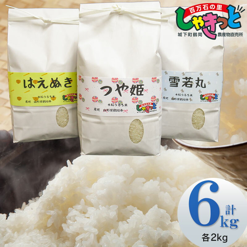 [令和5年産米]雪若丸 & はえぬき & 特別栽培米 つや姫 精米 各2kg 計6kg 食べ比べ 山形県庄内産 A05-026 | 鶴岡市 楽天ふるさと 納税 返礼品 支援品 白米 精米 お米 こめ ブランド米 名産品 6キロ おこめ お取り寄せ ご当地