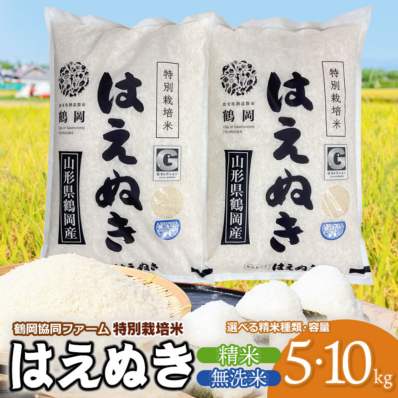令和7年産[新米]鶴岡協同ファームの特別栽培米 はえぬき 選べる精米種類[精米 又は 無洗米]と容量[5kg・10kg(5kg×2袋)] 山形県鶴岡市産