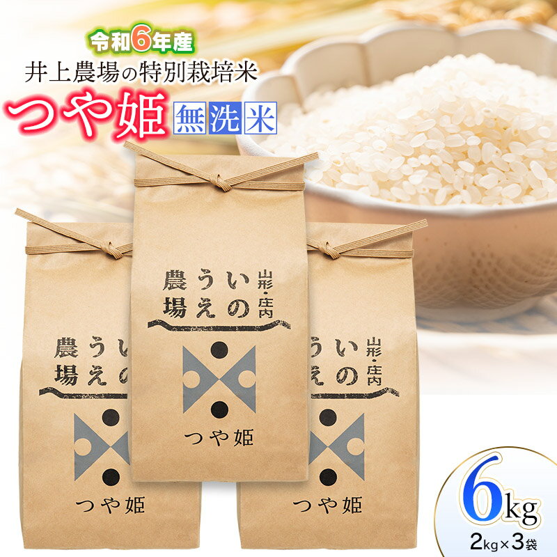 [令和6年産 先行予約]井上農場の特別栽培米 つや姫 無洗米 6kg(2kg×3袋)