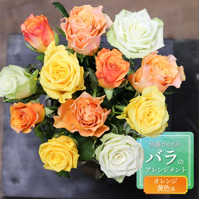 【ふるさと納税】佐藤さんちのバラのアレンジメント【オレンジ黄色系】　薔薇12本　花蔵 A75-902