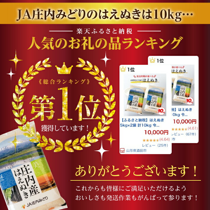 【ふるさと納税】はえぬき 5kg×2袋 計10kg 令和3年産米 山形県庄内産 ご希望の時期頃にお届け 米