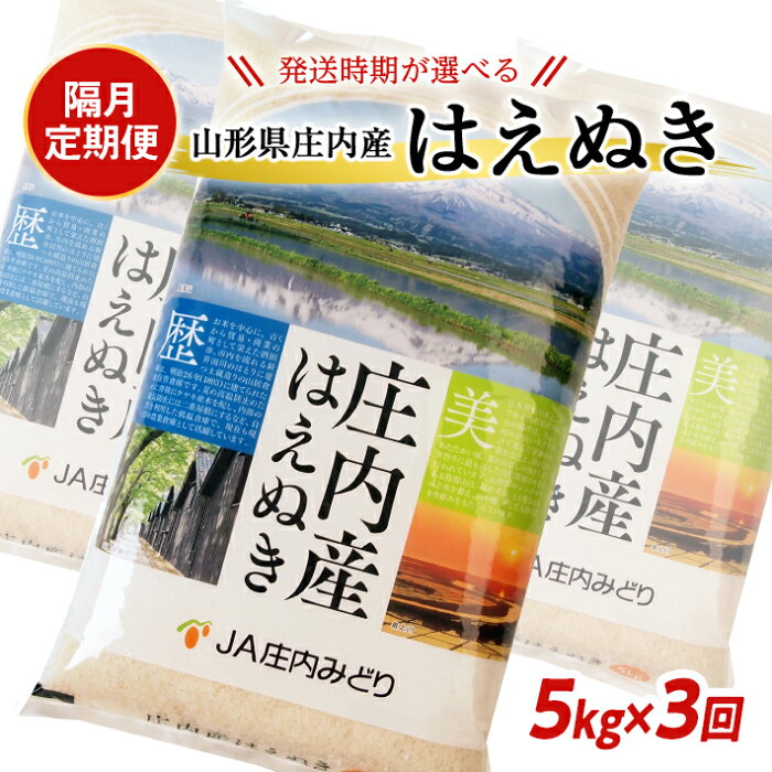 【ふるさと納税】≪隔月定期便≫ はえぬき 5kg×3回 計15kg 山形県庄内産 隔月で下旬にお届け 東北 山形県 酒田市 庄内地方 米 精米 白米 お米 ごはん ご飯 庄内米 農協 JA 小分け 隔月 定期便