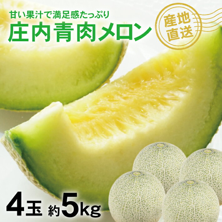 30位! 口コミ数「6件」評価「3.5」庄内砂丘特産 庄内青肉メロン 4玉 約5kg つる無し パンナメロン 山形県酒田産 6月下旬〜7月下旬頃お届け ※着日指定不可 JA直送 青･･･ 