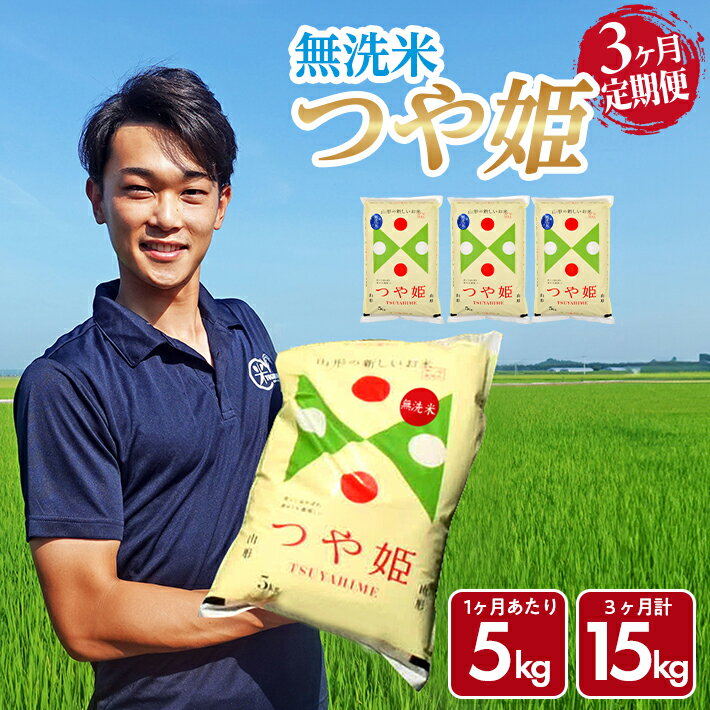 ≪3ヶ月定期便≫ 無洗米 特別栽培米 つや姫 5kg×3ヶ月連続 計15kg 山形県庄内産 ご希望期間の毎月中旬頃にお届け 米 お米 精米 白米 定期便 ブランド米