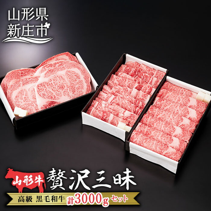 産地直送 山形牛 ロースステーキ・焼肉用・すき焼き用 セット 合計3,000g（ステーキ200g×5、焼肉用1,000g、すき焼き用1,000g） ブランド牛 銘柄牛 肉 牛肉 山形県 新庄市 F3S-0983