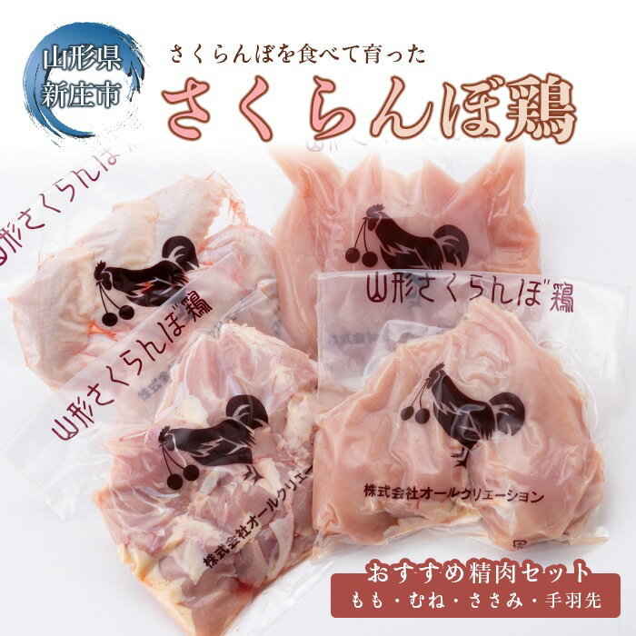 【ふるさと納税】山形県産若鶏「山形さくらんぼ鶏」おすすめ精肉セット（もも・むね・ささみ 各500g、手羽先300g） ブランド鶏 さくらんぼ鶏 鶏肉 肉 モモ ムネ ササミ セット 詰合せ 山形県 新庄市 F3S-1666のサムネイル