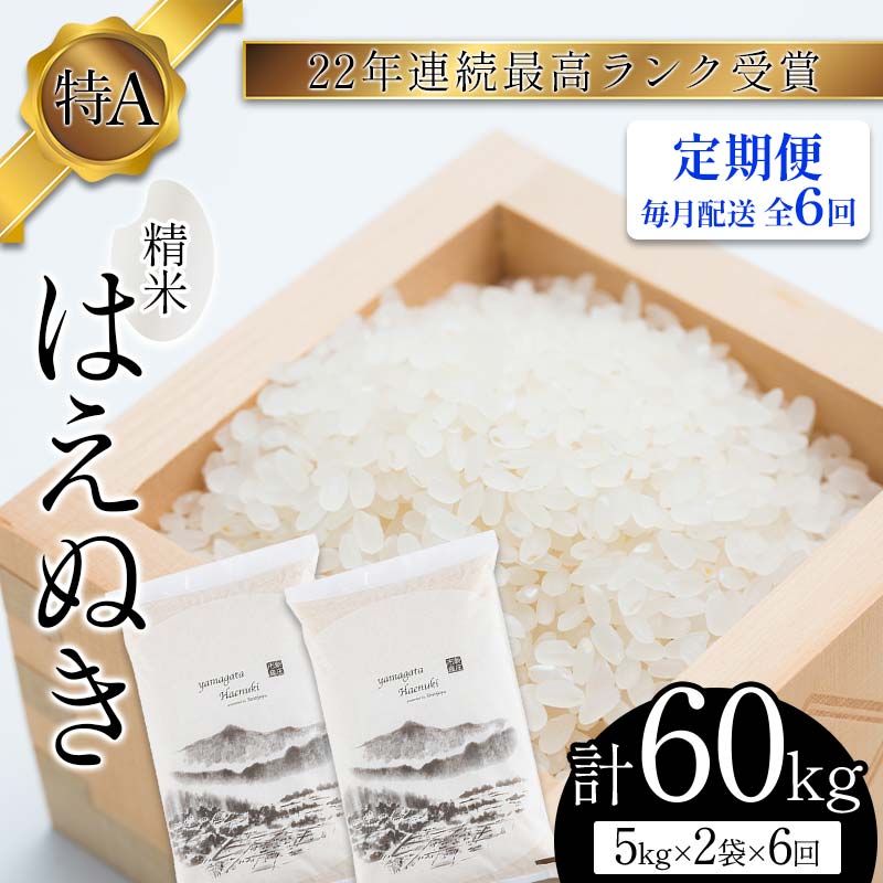 【ふるさと納税】【定期便 毎月配送 全6回】山形県産 はえぬき 精米 5kg×2袋×...