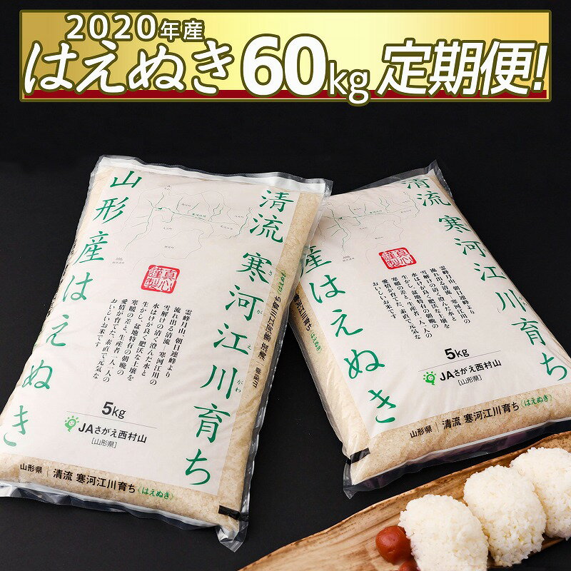 【ふるさと納税】計60kg！ 新米定期便（半年コース） 2020年（令和2年）産 「清流寒河江川育ち 山形産はえぬき」 ≪今年秋からお届け≫